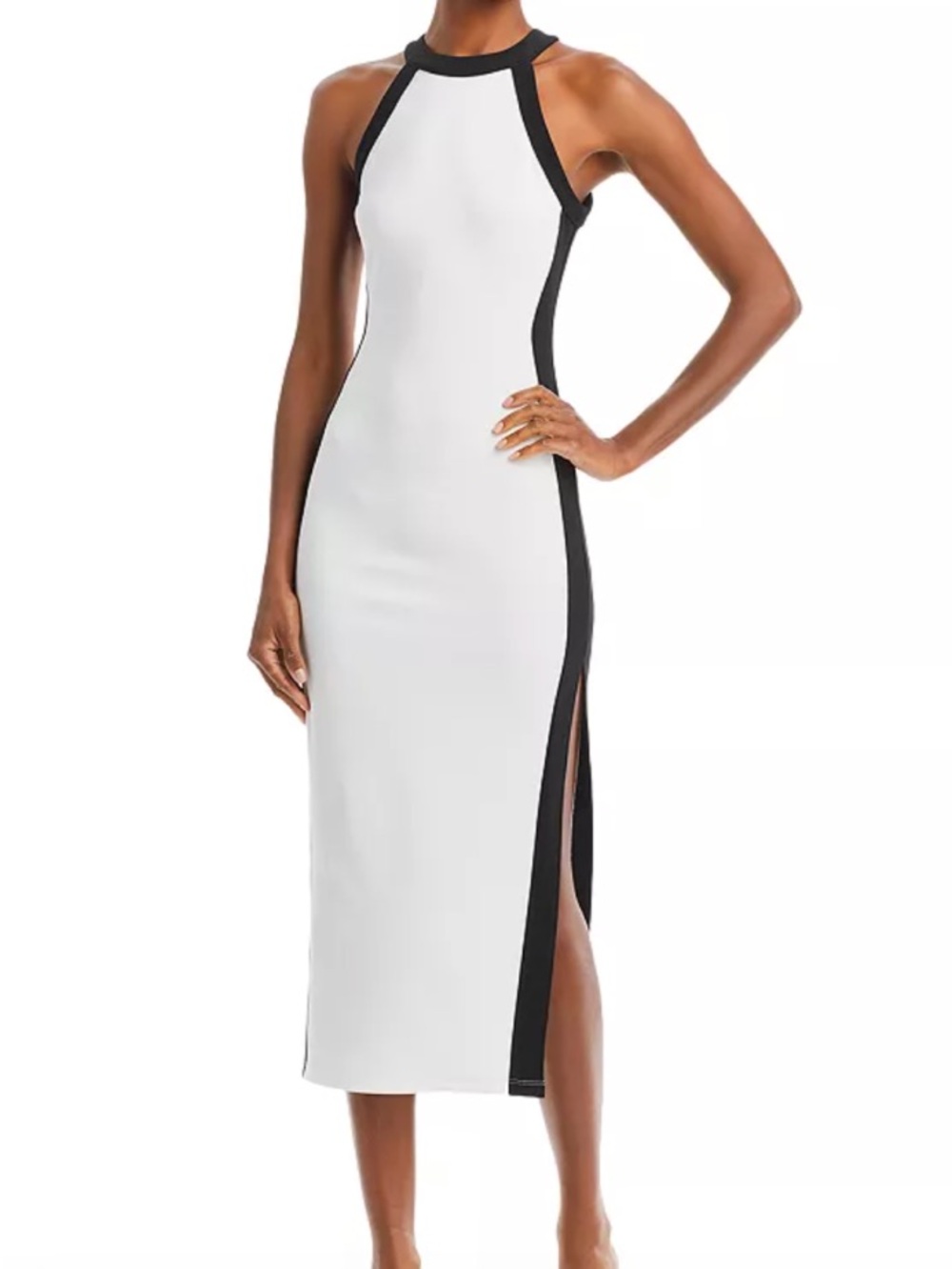 FORE Sleeveless White Midi Dress with Black Contrast Trim